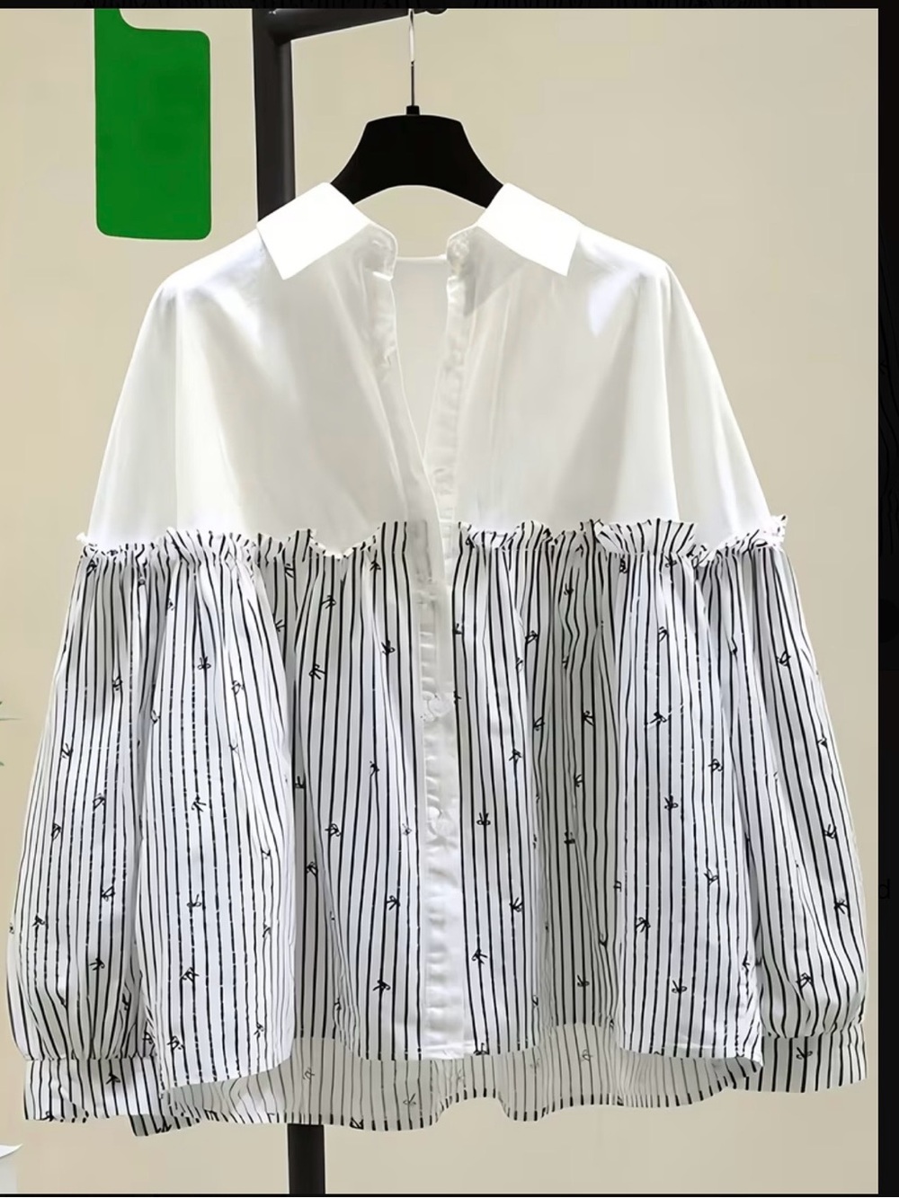 Women’s White Button-Up Mixed Stripe Blouse